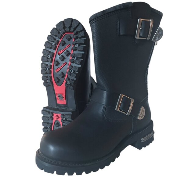 Milwaukee Women's Motorcycle Biker Riding Black Leather Boots Size 6 NWOT - Picture 1 of 9